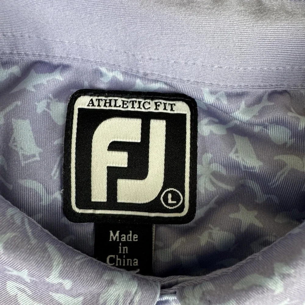 FootJoy Polo Shirt Lg All Over Print Summer Golf Performance Stretch Blue Shark